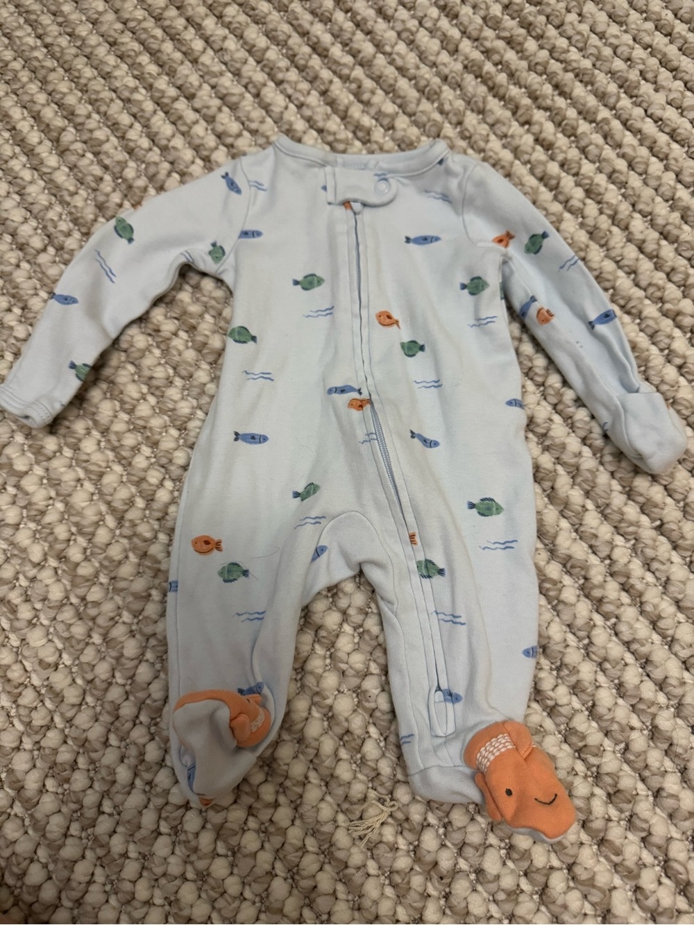 Carter's Light Blue Fish-Print Footed One-Piece